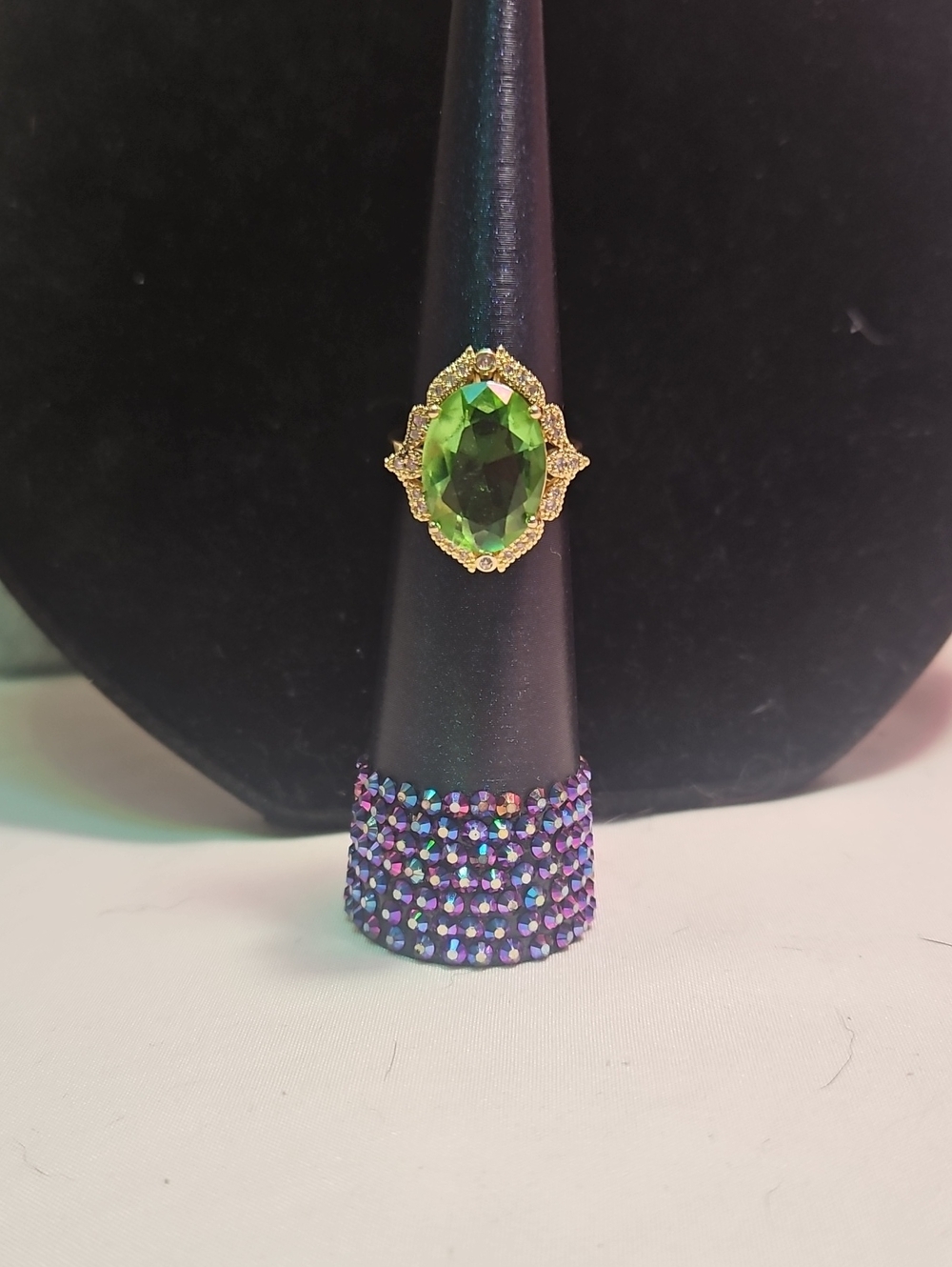 Gold-Tone Green Oval Cocktail Ring